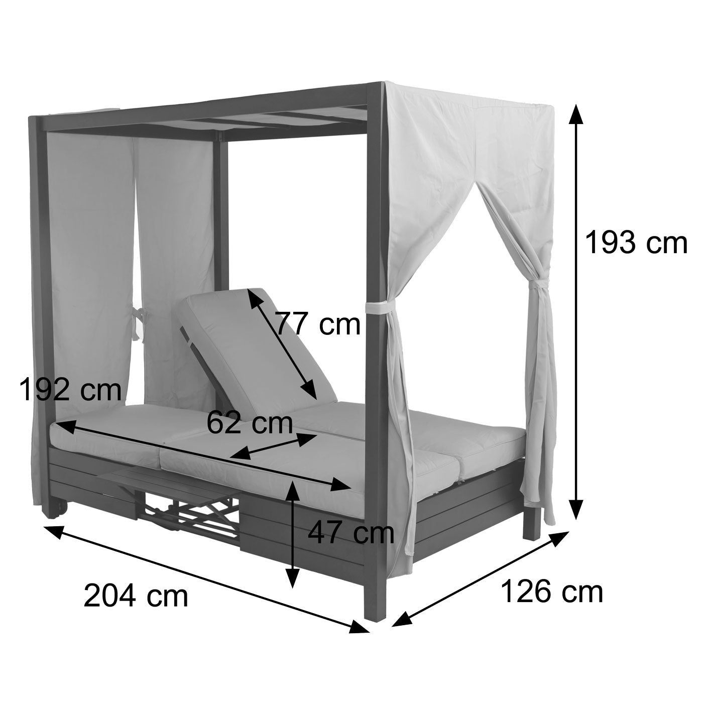 Cosmo Casa - XL Aluminium Tuinligstoel - Bali Stijl - Ko-Tex 10cm Kussen - 193x126x204cm - Zwart Frame - Crème Kussen