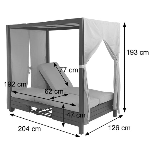 Cosmo Casa - XL Aluminium Tuinligstoel - Bali Stijl - Ko-Tex 10cm Kussen - 193x126x204cm - Zwart Frame - Crème Kussen