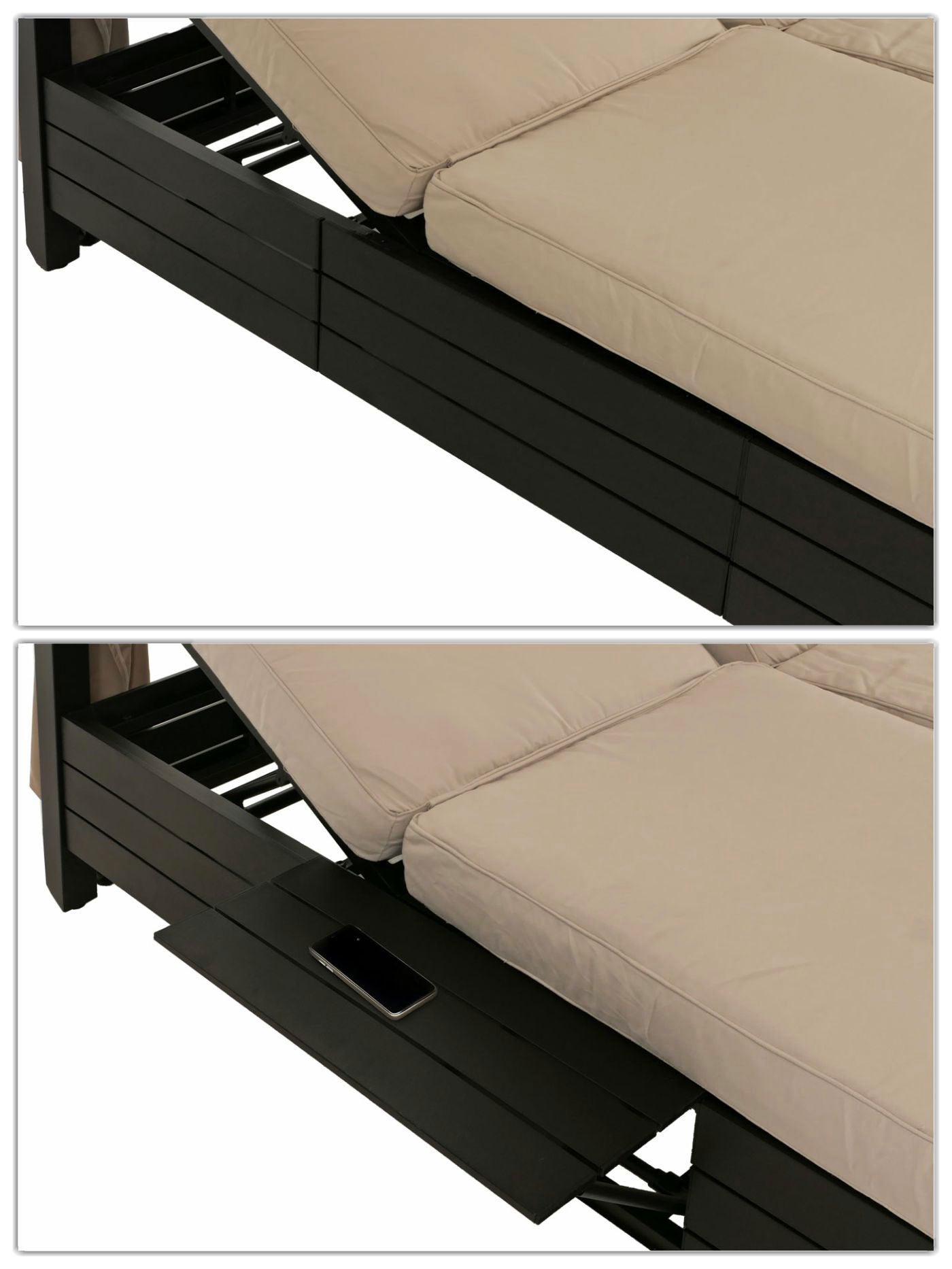 Cosmo Casa - XL Aluminium Tuinligstoel - Bali Stijl - Ko-Tex 10cm Kussen - 193x126x204cm - Zwart Frame - Crème Kussen