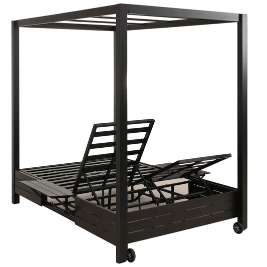 Cosmo Casa - XL Aluminium Tuinligstoel - Bali Stijl - Ko-Tex 10cm Kussen - 193x126x204cm - Zwart Frame - Crème Kussen