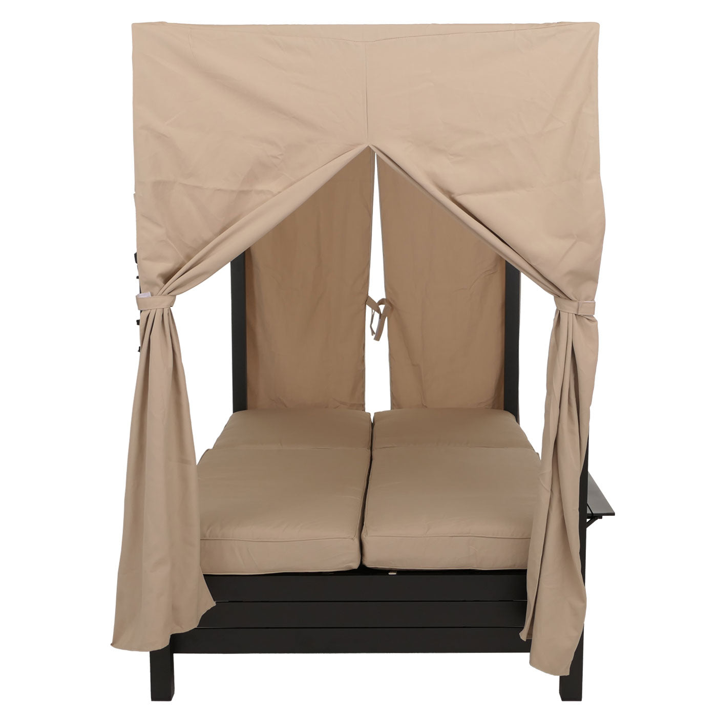 Cosmo Casa - XL Aluminium Tuinligstoel - Bali Stijl - Ko-Tex 10cm Kussen - 193x126x204cm - Zwart Frame - Crème Kussen