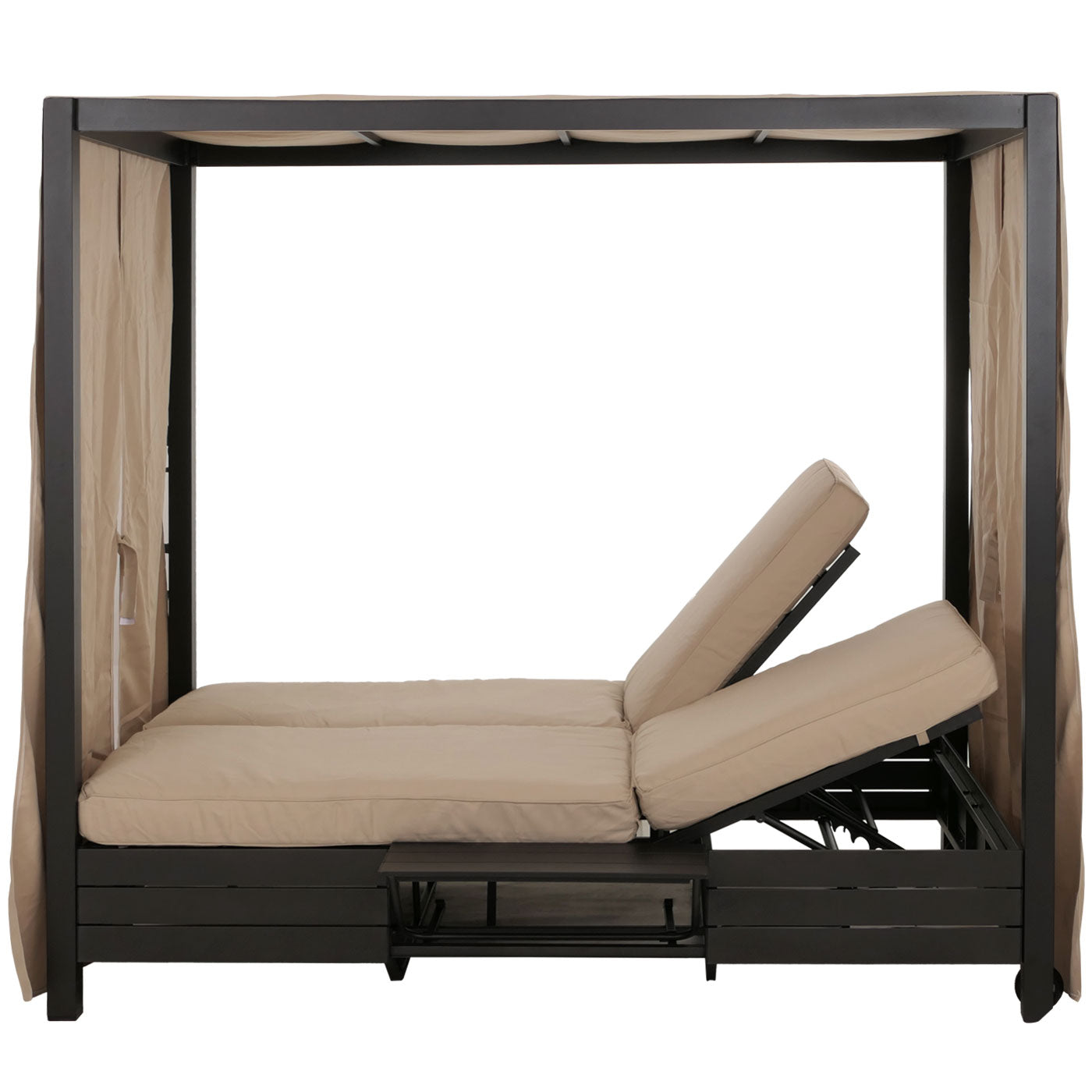 Cosmo Casa - XL Aluminium Tuinligstoel - Bali Stijl - Ko-Tex 10cm Kussen - 193x126x204cm - Zwart Frame - Crème Kussen