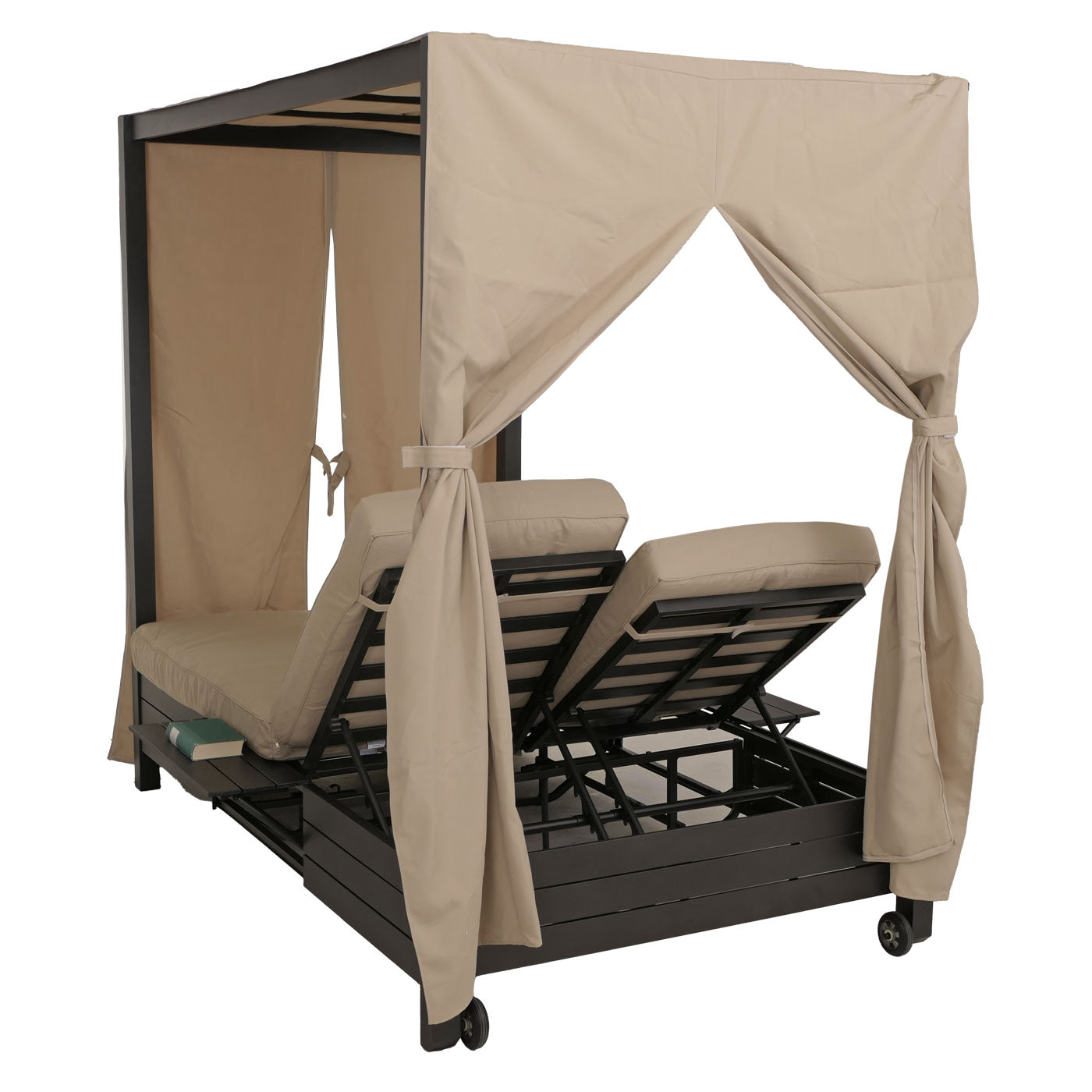 Cosmo Casa - XL Aluminium Tuinligstoel - Bali Stijl - Ko-Tex 10cm Kussen - 193x126x204cm - Zwart Frame - Crème Kussen