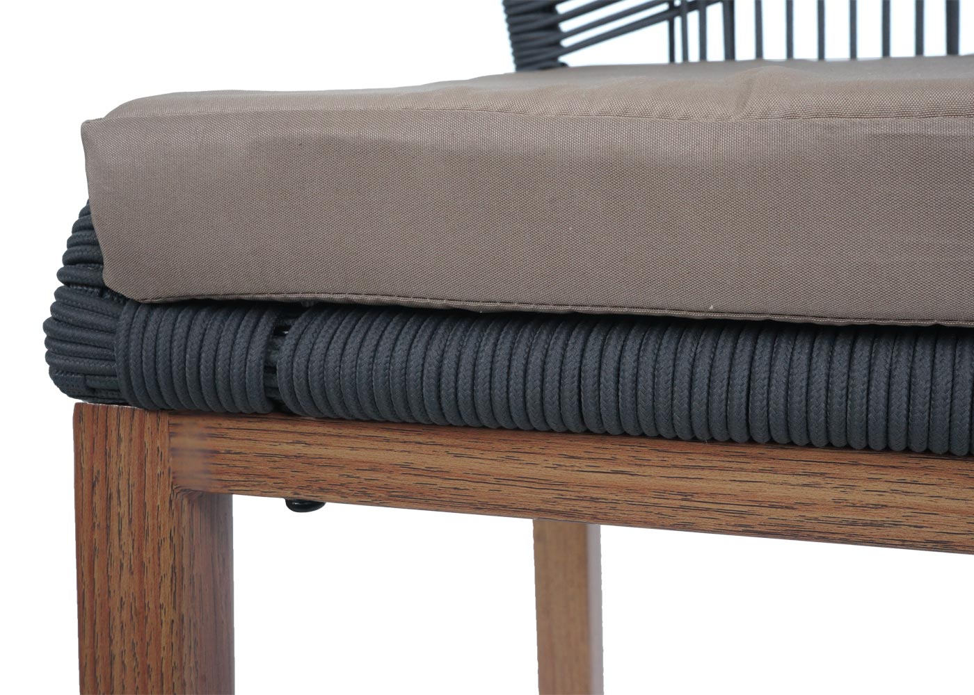 Cosmo Casa - Set van 2 Touw Barkrukken - Buitenzitkussens - Touwgaas - Metaal Houtlook - Antraciet - Taupe Kussens