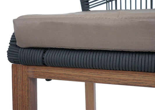 Cosmo Casa - Set van 2 Touw Barkrukken - Buitenzitkussens - Touwgaas - Metaal Houtlook - Antraciet - Taupe Kussens