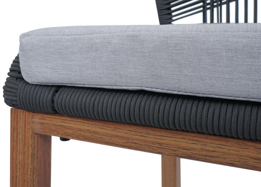 Cosmo Casa - Set van 2 Touw Barkrukken - Buitenzitkussens - Touwgaas - Metaal Houtlook - Antraciet - Lichtgrijze Kussens