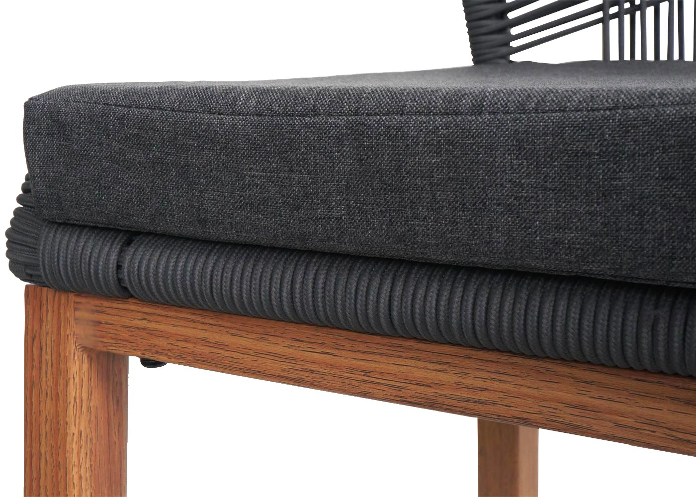 Cosmo Casa - Set van 2 Touw Barkrukken - Buitenzitkussens - Touwgaas - Metaal Houtlook - Antraciet - Donkergrijze Kussens