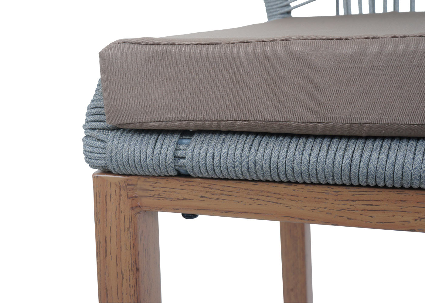 Cosmo Casa - Set van 2 Touw Barkrukken - Buitenzitkussens - Touwgaas - Metaal Houtlook - Lichtgrijs - Taupe Kussens