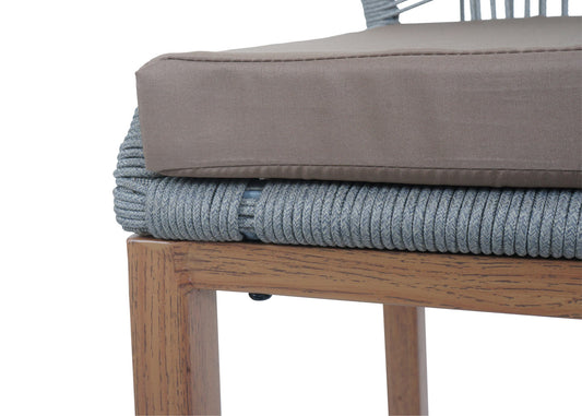 Cosmo Casa - Set van 2 Touw Barkrukken - Buitenzitkussens - Touwgaas - Metaal Houtlook - Lichtgrijs - Taupe Kussens