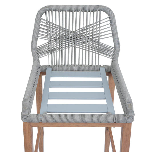 Cosmo Casa - Set van 2 Touw Barkrukken - Buitenzitkussens - Touwgaas - Metaal Houtlook - Lichtgrijs - Taupe Kussens