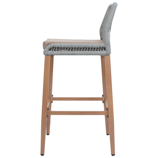 Cosmo Casa - Set van 2 Touw Barkrukken - Buitenzitkussens - Touwgaas - Metaal Houtlook - Lichtgrijs - Taupe Kussens