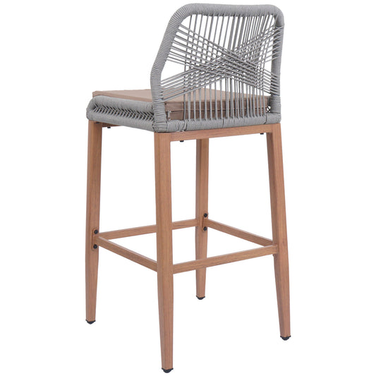 Cosmo Casa - Set van 2 Touw Barkrukken - Buitenzitkussens - Touwgaas - Metaal Houtlook - Lichtgrijs - Taupe Kussens