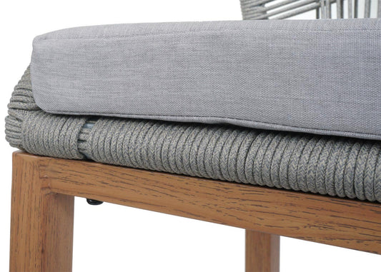 Cosmo Casa - Set van 2 Touw Barkrukken - Buitenzitkussens - Touwgaas - Metaal Houtlook - Lichtgrijs - Lichtgrijze Kussens