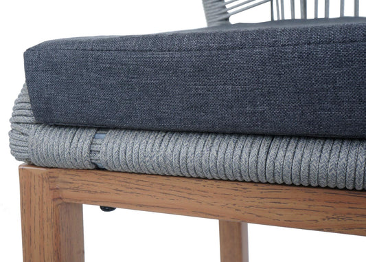 Cosmo Casa - Set van 2 Touw Barkrukken - Buitenzitkussens - Touwgaas - Metaal Houtlook - Lichtgrijs - Donkergrijze Kussens