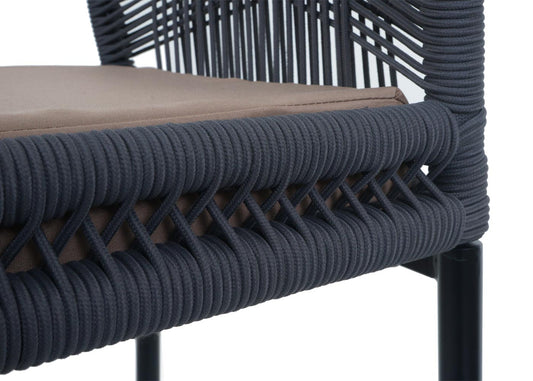 Cosmo Casa - Set van 2 Touw Barkrukken - Buitenzitkussens - Metaal - Touwgaas - Antraciet - Taupe Kussens