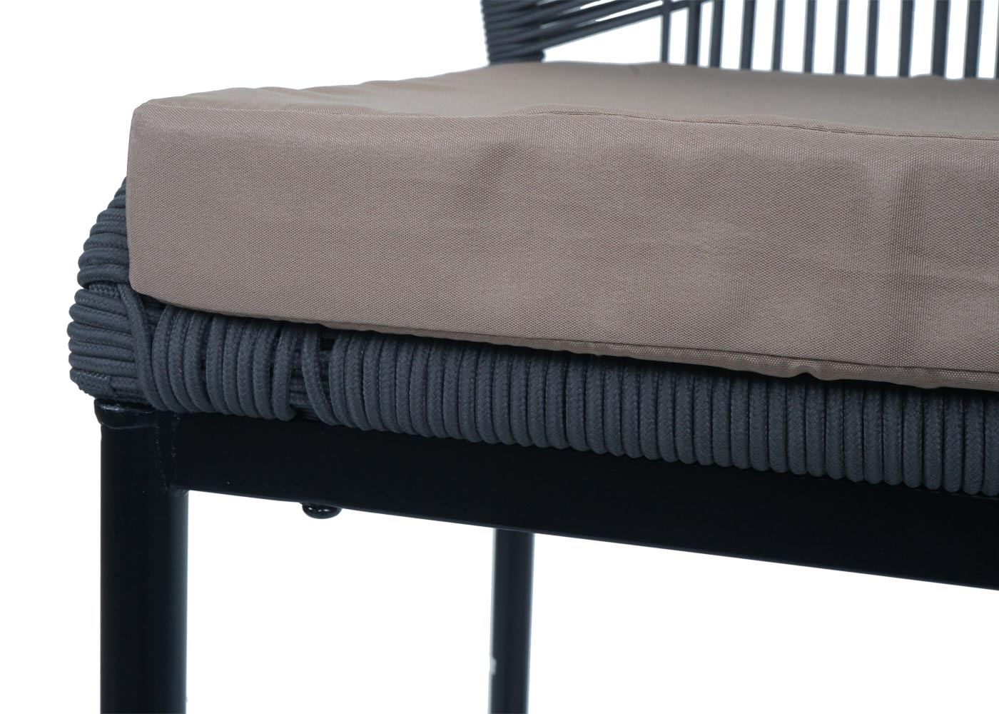 Cosmo Casa - Set van 2 Touw Barkrukken - Buitenzitkussens - Metaal - Touwgaas - Antraciet - Taupe Kussens