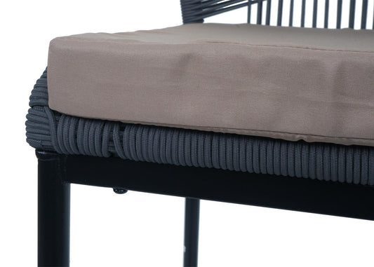 Cosmo Casa - Set van 2 Touw Barkrukken - Buitenzitkussens - Metaal - Touwgaas - Antraciet - Taupe Kussens