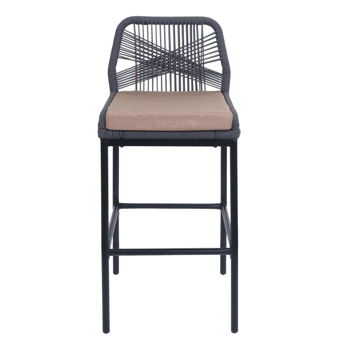 Cosmo Casa - Set van 2 Touw Barkrukken - Buitenzitkussens - Metaal - Touwgaas - Antraciet - Taupe Kussens