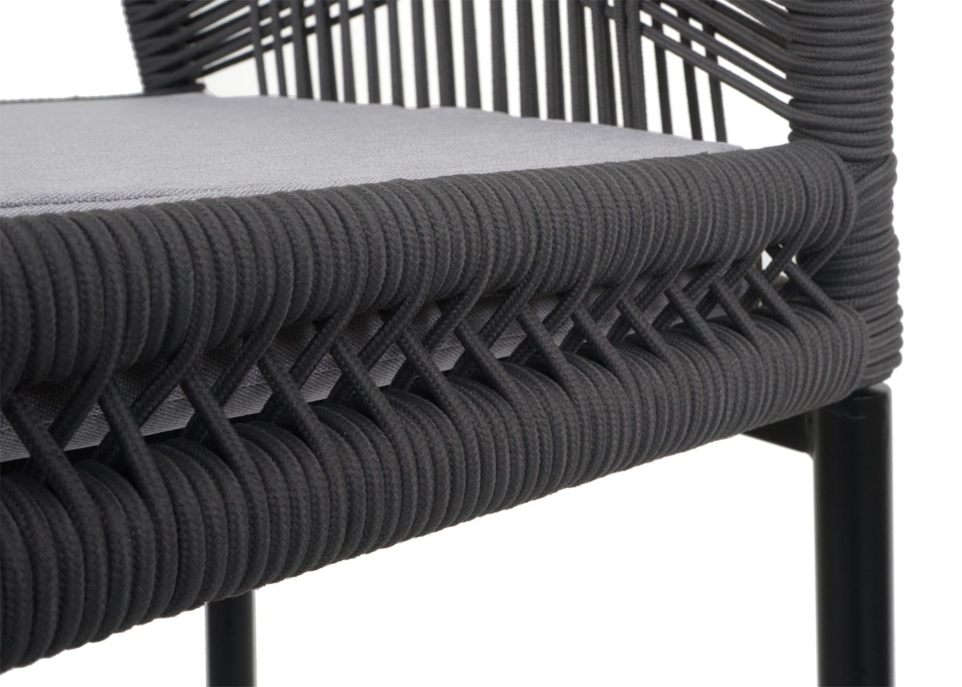 Cosmo Casa - Set van 2 Touw Barkrukken - Buitenzitkussens - Touwgaas - Metaal - Antraciet - Lichtgrijze Kussens