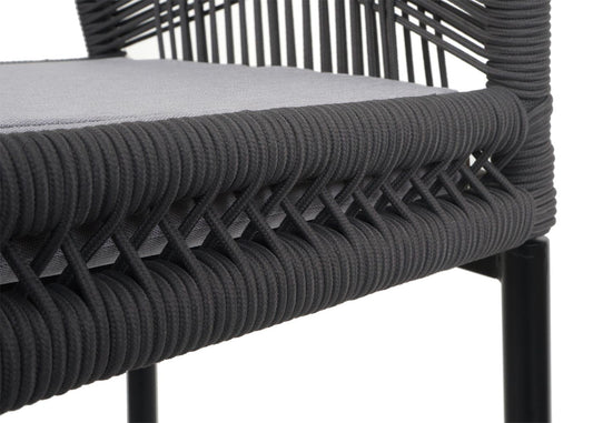 Cosmo Casa - Set van 2 Touw Barkrukken - Buitenzitkussens - Touwgaas - Metaal - Antraciet - Lichtgrijze Kussens