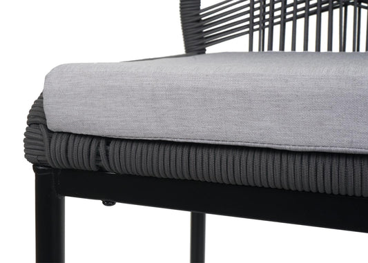 Cosmo Casa - Set van 2 Touw Barkrukken - Buitenzitkussens - Touwgaas - Metaal - Antraciet - Lichtgrijze Kussens