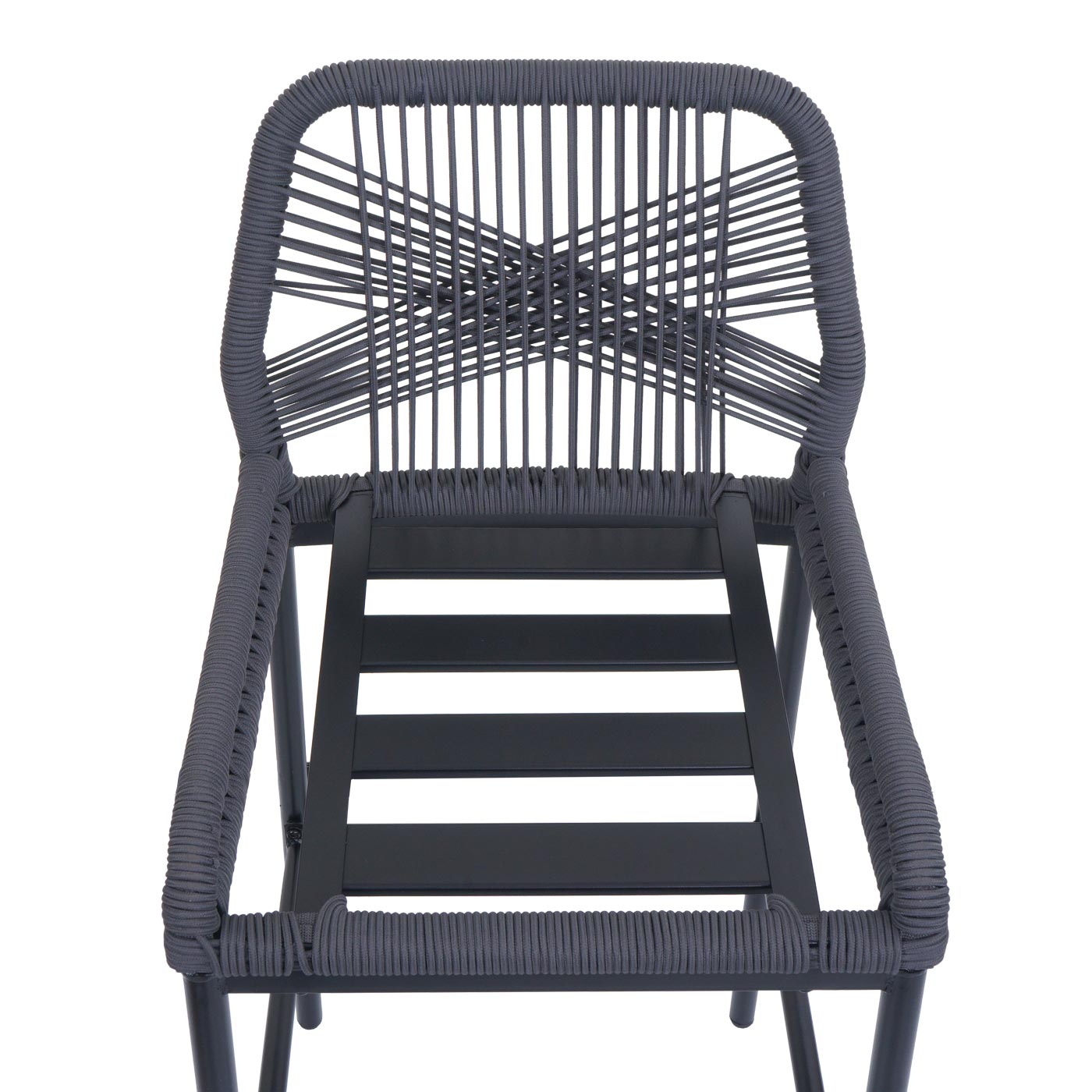 Cosmo Casa - Set van 2 Touw Barkrukken - Buitenzitkussens - Touwgaas - Metaal - Antraciet - Lichtgrijze Kussens