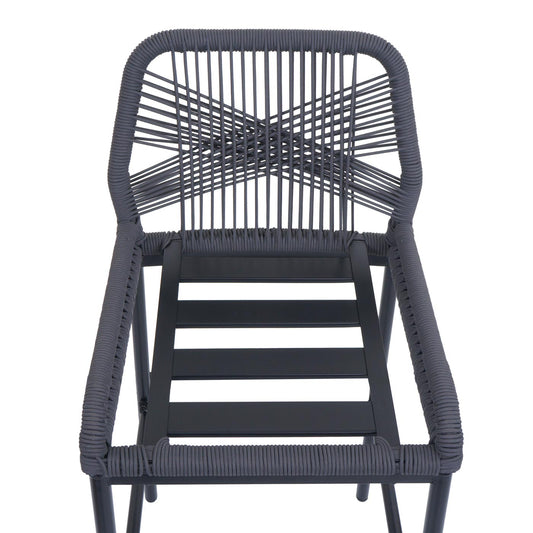 Cosmo Casa - Set van 2 Touw Barkrukken - Buitenzitkussens - Touwgaas - Metaal - Antraciet - Lichtgrijze Kussens