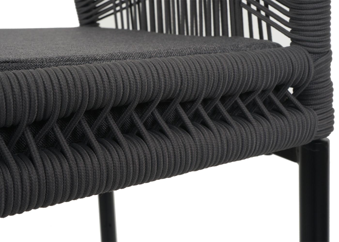 Cosmo Casa - Set van 2 Touw Barkrukken - Buitenzitkussens - Touwgaas - Metaal - Antraciet - Donkergrijze Kussens