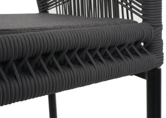 Cosmo Casa - Set van 2 Touw Barkrukken - Buitenzitkussens - Touwgaas - Metaal - Antraciet - Donkergrijze Kussens