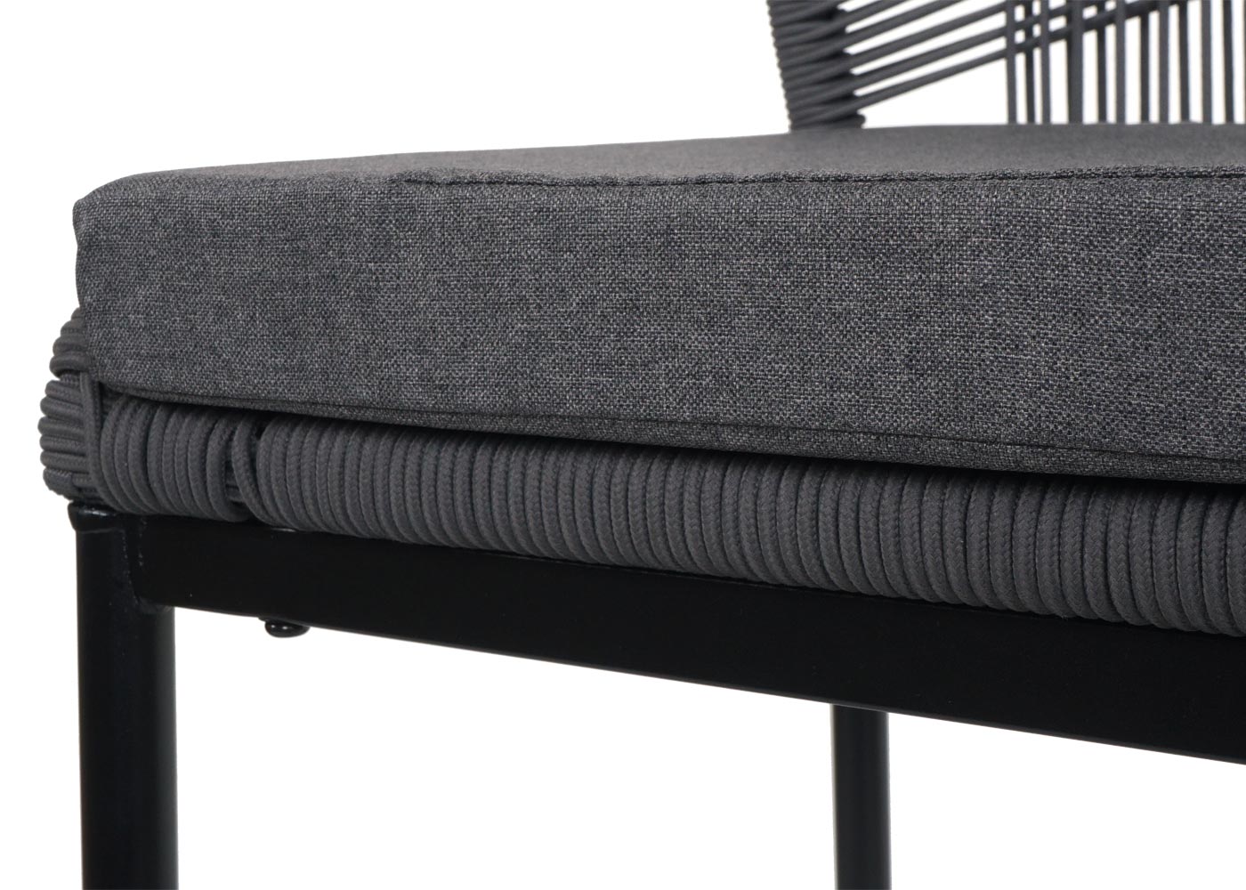 Cosmo Casa - Set van 2 Touw Barkrukken - Buitenzitkussens - Touwgaas - Metaal - Antraciet - Donkergrijze Kussens