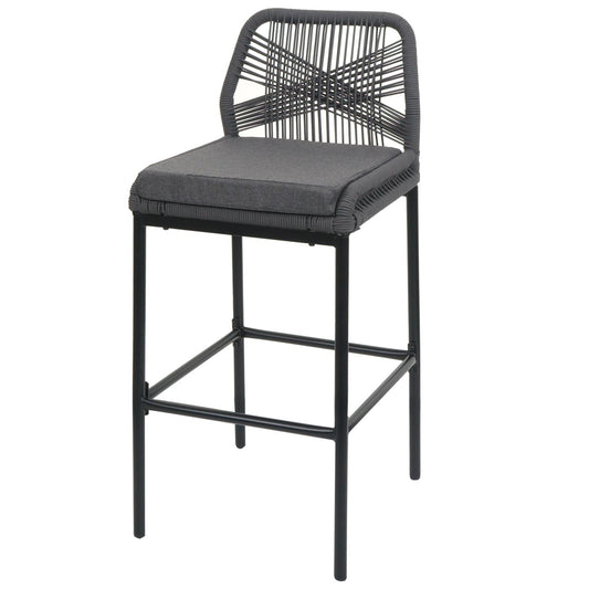 Cosmo Casa - Set van 2 Touw Barkrukken - Buitenzitkussens - Touwgaas - Metaal - Antraciet - Donkergrijze Kussens