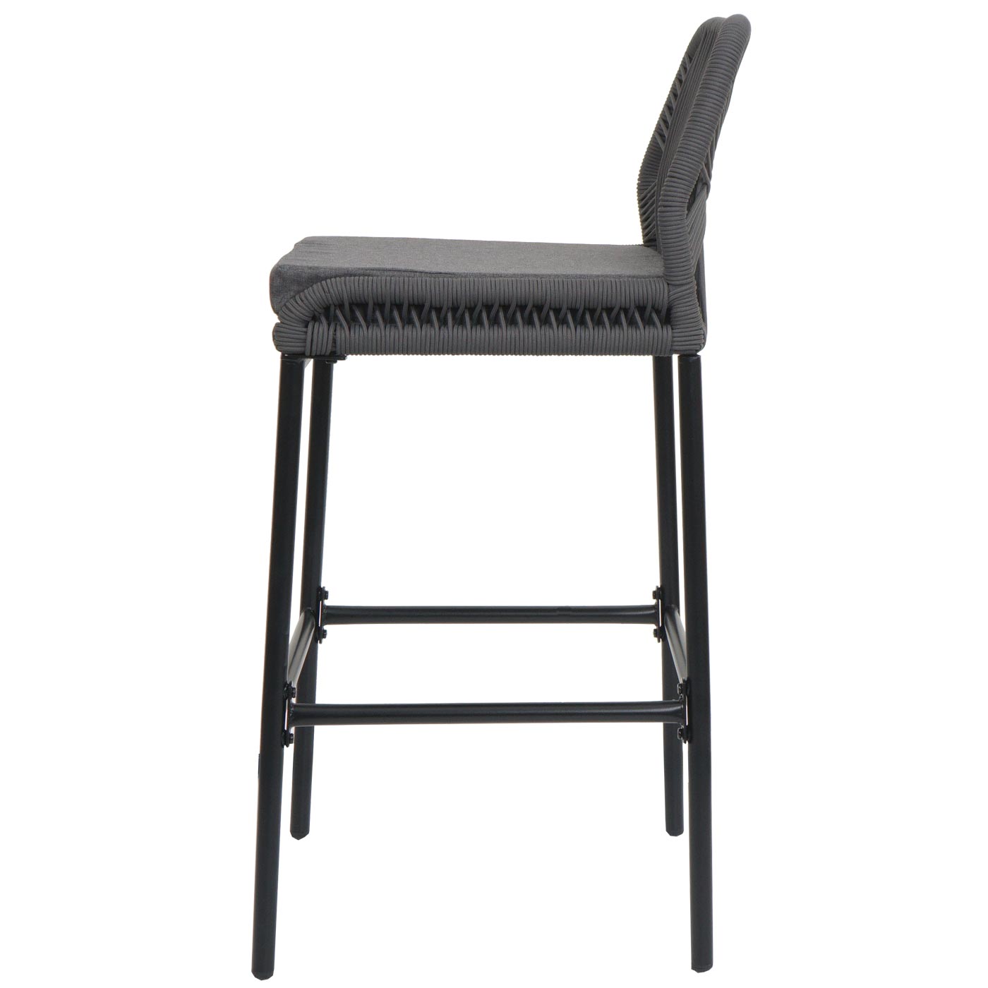 Cosmo Casa - Set van 2 Touw Barkrukken - Buitenzitkussens - Touwgaas - Metaal - Antraciet - Donkergrijze Kussens