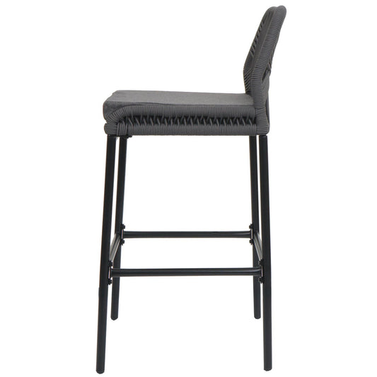 Cosmo Casa - Set van 2 Touw Barkrukken - Buitenzitkussens - Touwgaas - Metaal - Antraciet - Donkergrijze Kussens