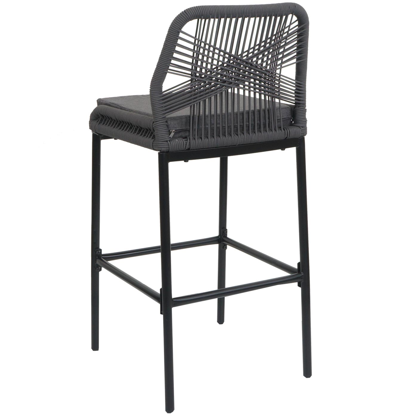 Cosmo Casa - Set van 2 Touw Barkrukken - Buitenzitkussens - Touwgaas - Metaal - Antraciet - Donkergrijze Kussens