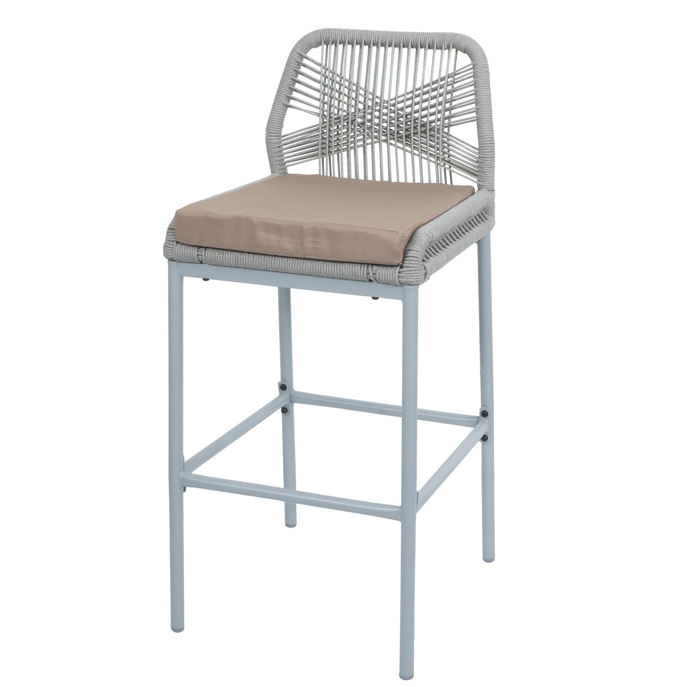 Cosmo Casa - Set van 2 Barkrukken - Touwgaas - Metaal Houtlook - Antraciet - Taupe Kussens