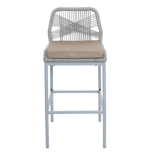 Cosmo Casa - Set van 2 Barkrukken - Touwgaas - Metaal Houtlook - Antraciet - Taupe Kussens