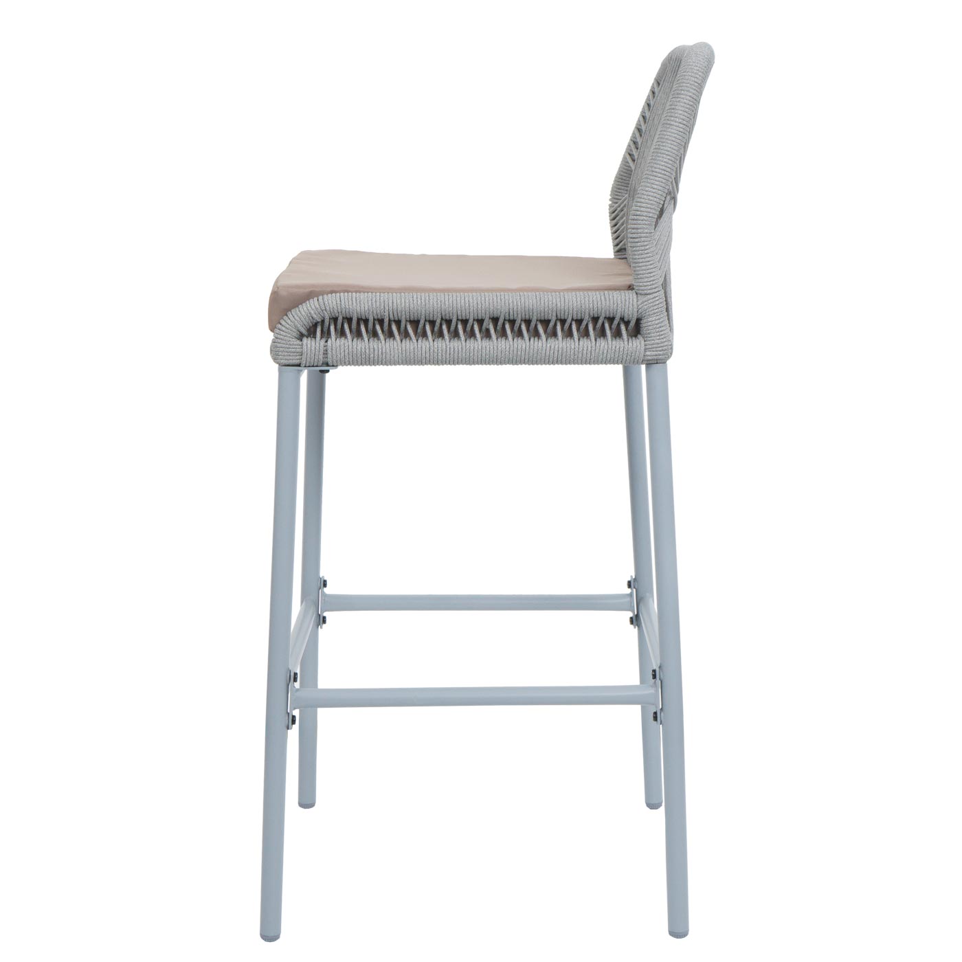 Cosmo Casa - Set van 2 Barkrukken - Touwgaas - Metaal Houtlook - Antraciet - Taupe Kussens