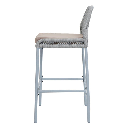 Cosmo Casa - Set van 2 Barkrukken - Touwgaas - Metaal Houtlook - Antraciet - Taupe Kussens