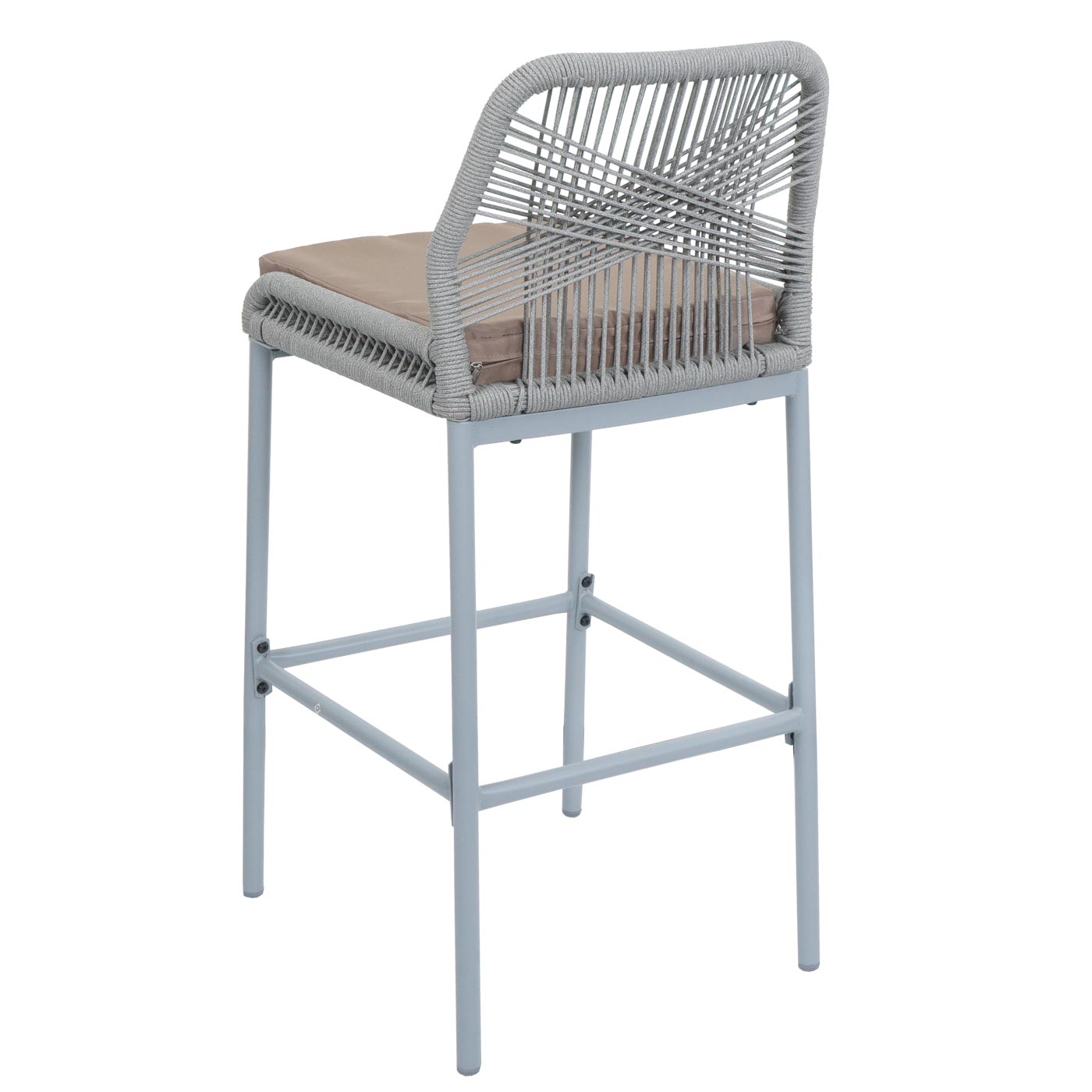 Cosmo Casa - Set van 2 Barkrukken - Touwgaas - Metaal Houtlook - Antraciet - Taupe Kussens