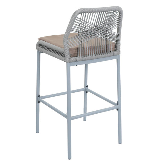 Cosmo Casa - Set van 2 Barkrukken - Touwgaas - Metaal Houtlook - Antraciet - Taupe Kussens