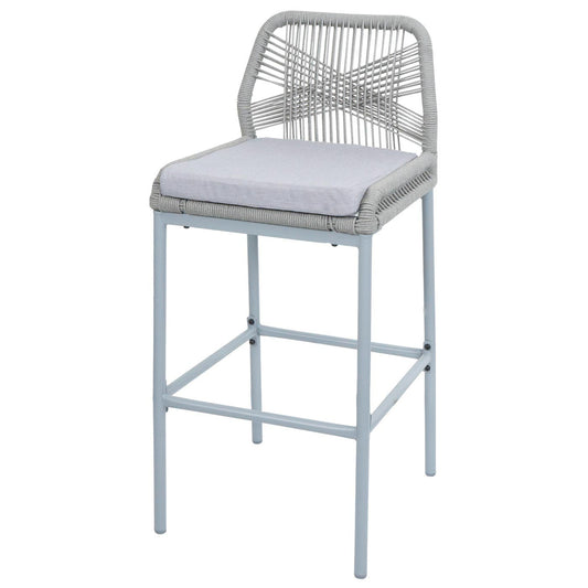 Cosmo Casa - Set van 2 Barkrukken - Touwgaas - Metaal Houtlook - Antraciet - Lichtgrijze Kussens