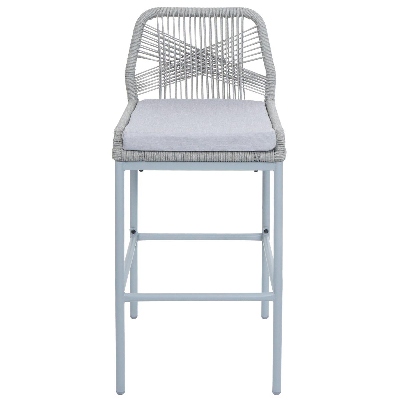 Cosmo Casa - Set van 2 Barkrukken - Touwgaas - Metaal Houtlook - Antraciet - Lichtgrijze Kussens