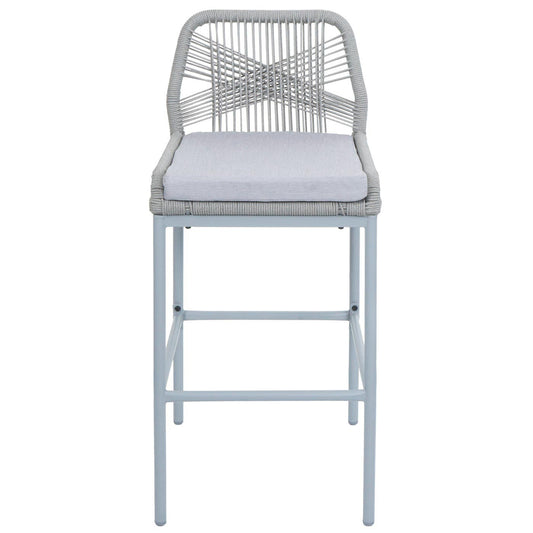 Cosmo Casa - Set van 2 Barkrukken - Touwgaas - Metaal Houtlook - Antraciet - Lichtgrijze Kussens