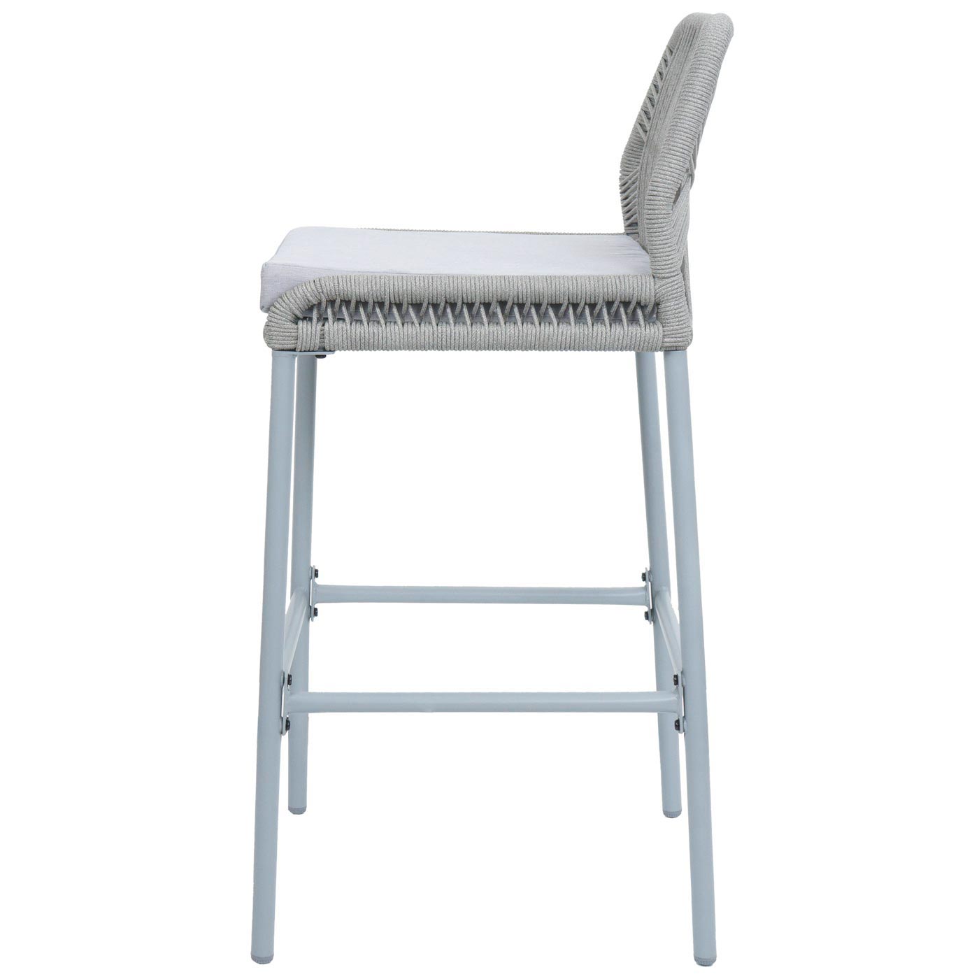 Cosmo Casa - Set van 2 Barkrukken - Touwgaas - Metaal Houtlook - Antraciet - Lichtgrijze Kussens