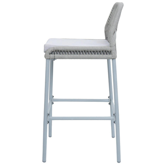 Cosmo Casa - Set van 2 Barkrukken - Touwgaas - Metaal Houtlook - Antraciet - Lichtgrijze Kussens