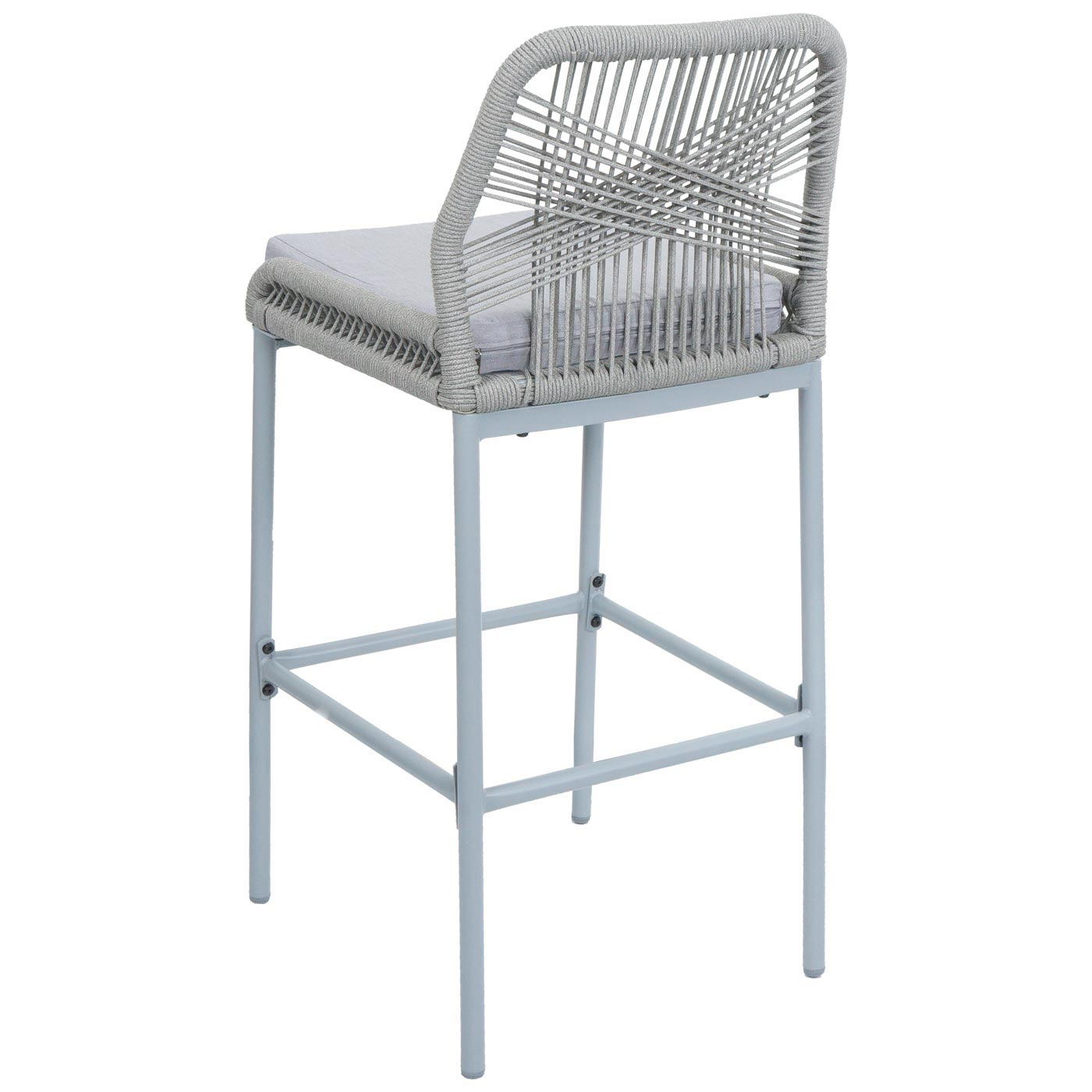 Cosmo Casa - Set van 2 Barkrukken - Touwgaas - Metaal Houtlook - Antraciet - Lichtgrijze Kussens