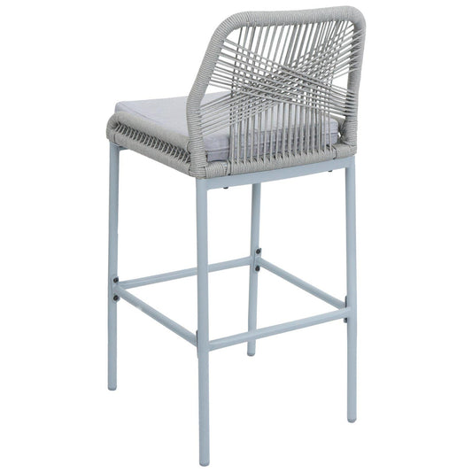 Cosmo Casa - Set van 2 Barkrukken - Touwgaas - Metaal Houtlook - Antraciet - Lichtgrijze Kussens