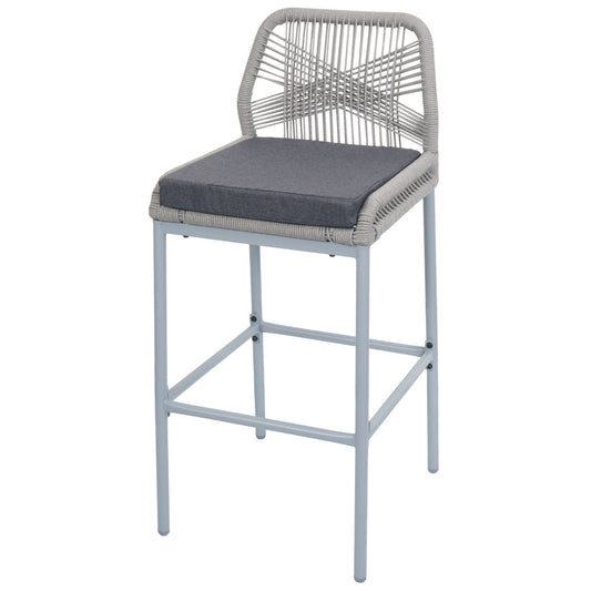 Cosmo Casa - Set van 2 Barkrukken - Touwgaas - Metaal Houtlook - Antraciet - Donkergrijs Kussens