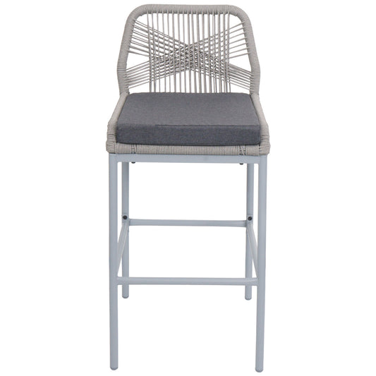 Cosmo Casa - Set van 2 Barkrukken - Touwgaas - Metaal Houtlook - Antraciet - Donkergrijs Kussens