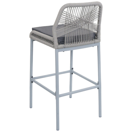 Cosmo Casa - Set van 2 Barkrukken - Touwgaas - Metaal Houtlook - Antraciet - Donkergrijs Kussens